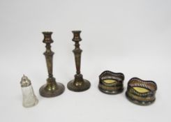 Pair of early 20th century silver-plated pierced wine bottle coasters, with wave shaped gallery; a