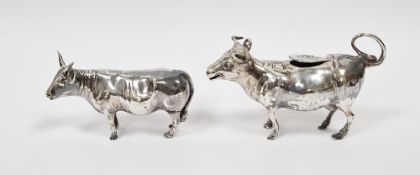 Silver cow creamer with import marks for Richard Lang, London 1910, modelled as a cow with horns,