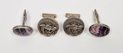 Pair of Greek silver cufflinks designed by Illias Lalaounis, relief decorated with a female figure