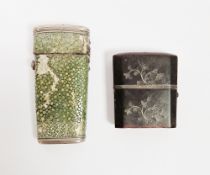 Early 19th century tortoiseshell and silver pique case fitted with two miniature glass scent bottles