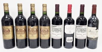 Eight bottles of various red wines including four Chateau Batailly Grand Cru Classe 2001 Pauillac,