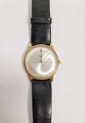 Gent's 9ct gold Longines strap watch, with brushed circular dial and 12 numeral, 17-jewel