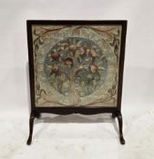 Early 20th century mahogany-framed firescreen of square form, on cabriole legs, having a silk