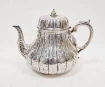 Victorian silver teapot probably by Alexander Macrae (mark overstruck), London 1858, of bulbous form