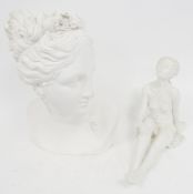 Modern white plaster bust depicting Venus in the neoclassical manner, 45cm high together with a