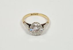 Gold and platinum single stone diamond ring, the diamond (2.47ct approx, colour I/J, clarity VS1/