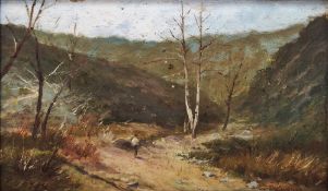 C. Pagane Oil on panel Rural scene with figure on country track, signed lower right, 13.5cm x 21.5cm