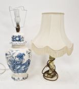 Moorcroft Mimosa-pattern column-shaped table lamp, printed green marks (electrified), 20.5cm high