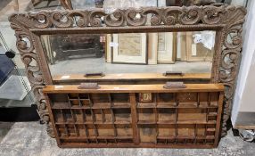 Late 19th / early 20th century wooden printer's tray, with cast metal handles and sectional