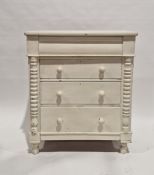 Victorian pine chest, later painted white, comprising a frieze cushion drawer over three long
