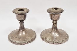 Pair of Edwardian silver dressing table candlesticks, Chester 1908 of circular form with reeded