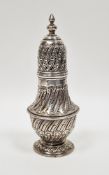 Victorian silver sugar caster by Charles Edwards, London 1895, of typical baluster form with foliate