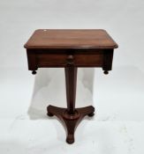 Victorian mahogany work table with drawer to one end with turned knob handle and faux drawer to