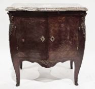 19th century French commode of bombe form, the shaped marble top over a kingwood veneered base