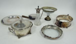 Silver plated wine cooler of circular form with swing handle, a two-handled circular silver plated