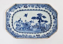 Chinese export porcelain blue and white shaped rectangular serving dish, late 18th century,