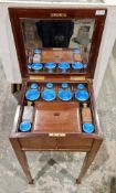Silver-gilt and blue guilloche enamel mounted dressing table set fitted in a contemporary walnut