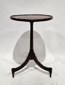 19th century mahogany side table, the circular tray top on a turned tapered support and three