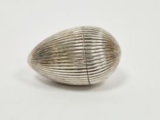 George III silver nutmeg grater, egg-shaped and reeded, marked to underside of lid, Birmingham 1798