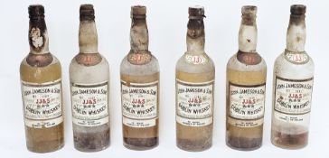 Six bottles of early/mid 20th century John Jameson and Son Limited triple star whiskey, pure old pot