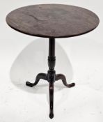 George III mahogany table, the circular tilt-top on a turned tapered column and three splayed