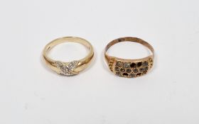 9ct gold and white stone set ring (some stones missing) and 9ct gold modern white stone ring,