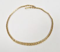 18ct gold necklace of graduated textured square links, 42.5g approx