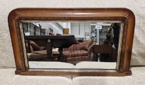 Victorian walnut crossbanded and inlaid parcel-gilt overmantel mirror, 43cm x 74cm  Provenance: