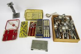 Collection of silver plate comprising flatware including spoons, forks, knives, teaspoons and