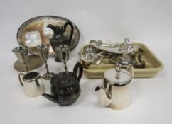 Assorted silver-plate including: a pierced oval galleried tray, teapot, coffee pot, vases,
