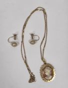 Pair of 9ct gold and pearl earrings having screw backs, together with 9ct gold mounted cameo pendant