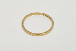 22ct gold fine wedding band, 1g approx (worn) finger size M½