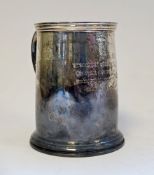 Silver mug by Atkin Brothers, Sheffield 1920, of plain tapering circular form with moulded borders
