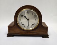 Early 20th century mahogany and rosewood domed cased mantel clock, the silvered dial with Arabic