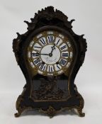19th century French boulle bracket clock with ormolu mounts, the embossed gilt dial with white