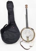 Jedson Radiat five string banjo, pat o. 237794 pierced brass and wooden rim with twenty tension