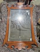 Mahogany and satinwood inlaid fretwork carved mirror in the George III-style, 82cm x 51cm