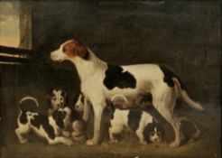 19th century school (in the style of Samuel Raven (circa 1800)  Oil on canvas  Foxhound mother