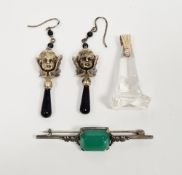 Pair of substantial silver-gilt drop earrings, modelled as winged cherubs heads, makers mark EJ,