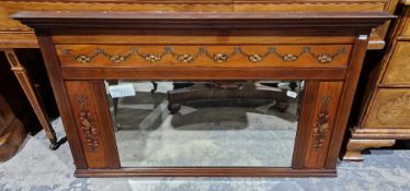 Edwardian mahogany-inlaid overmantel mirror, the plate with bevelled edge, the frame with