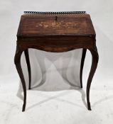 French rosewood and marquetry inlaid bureau de dame in the Louis XV manner, having pierced gilt