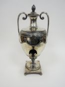 19th century silver plated hot water urn of neo-classical design with two scrolling handles with