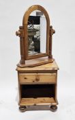 Pine domed top swing dressing table mirror, 65cm high x 54cm wide and a pine bedside cabinet with