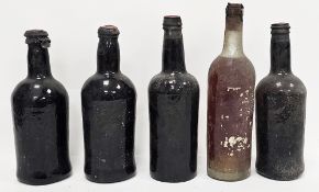 Five bottles of unlabelled vintage madeira, varying levels, capsules mostly intact (5)  Provenance: