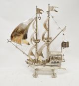 Silver nef by Neresheimer, Hanau with import marks for TC & Son Ltd, London 1926, the boat on four