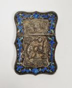 Chinese white metal filigree and enamel card case, late 19th century, unmarked, of shaped