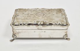 Edwardian silver bijouterie box, Birmingham 1909, rectangular and having engine-turned lid with