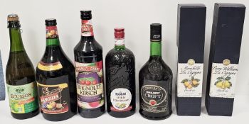 Mixed collection of alcoholic beverages to include 1 litre Grand Marnier, Mirabelle la Cigogne eau