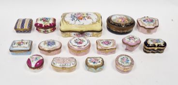 Collection of Limoges and French porcelain gilt-metal mounted snuff and patch boxes, early 20th