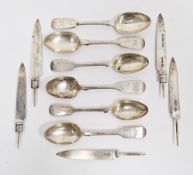 Matched set of six fiddle pattern silver teaspoons, various dates and makers, 4ozt approx and five